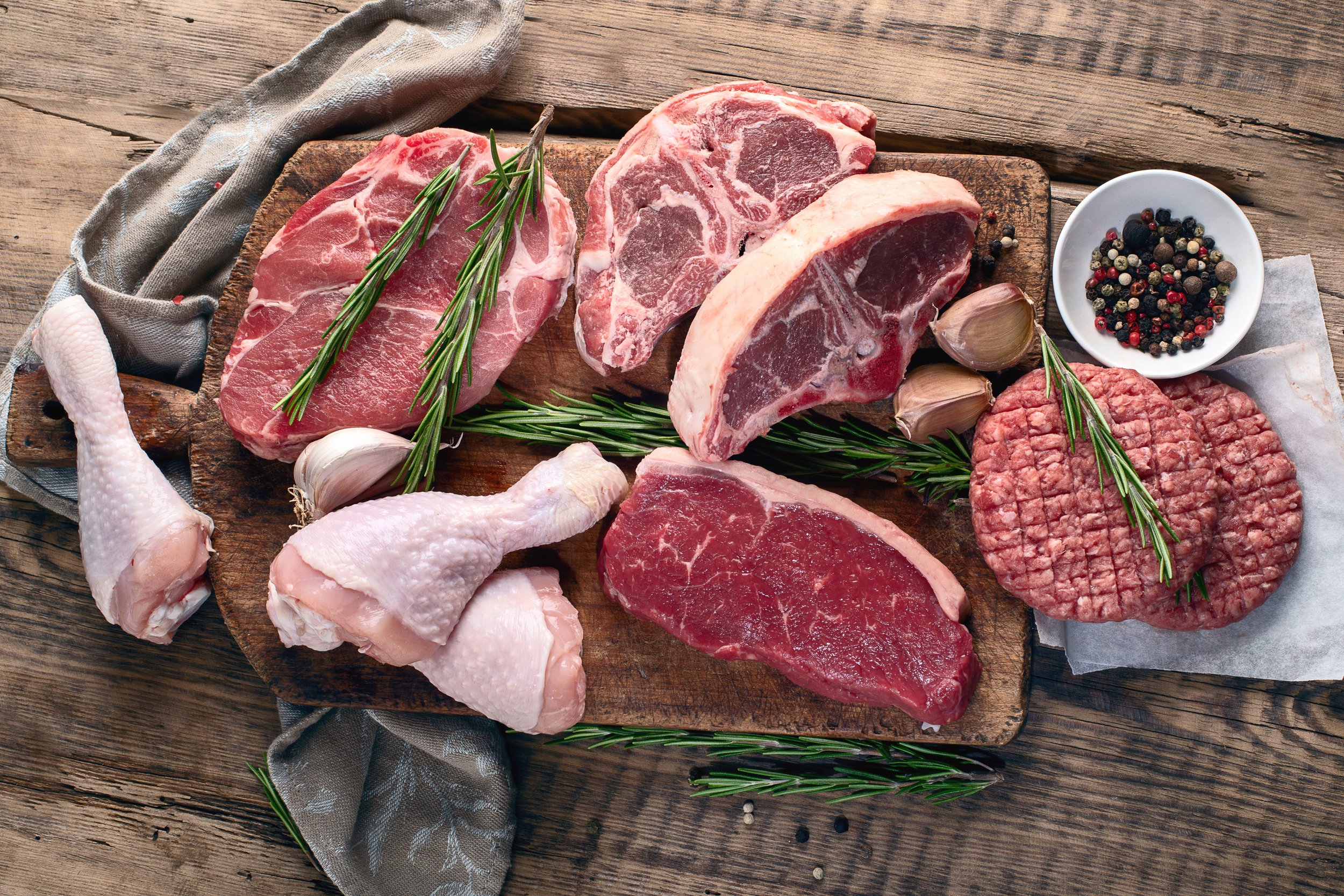Different types of raw meat